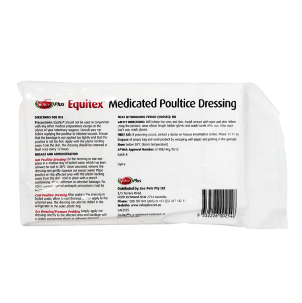 Equitex medicated poultice dressing 44g back