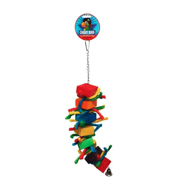 Cheeky Bird Block & Rope Wooden Bird Toy w: Bell Medium