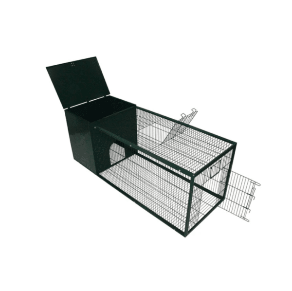 Metal green rabbit hutch open