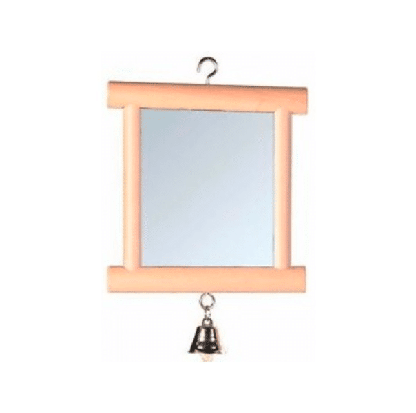 Wooden Framed Mirror With Bell Bird Toy